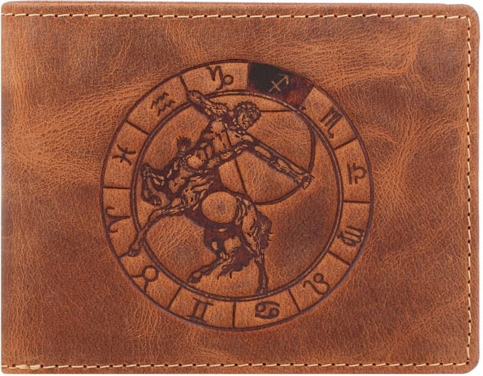 Greenburry - Vintage Lederen Heren Portefeuille Met Boogschutter Sterrenbeeld