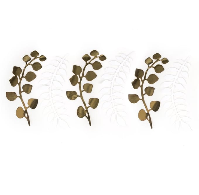ARTYFETES - 6 witte en gouden varen- en eucalyptusbladeren 30 cm van papier