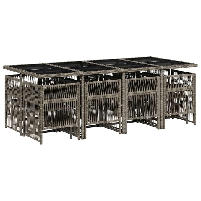 vidaXL - 13-delige - Tuinset - met - kussens - poly - rattan - grijs