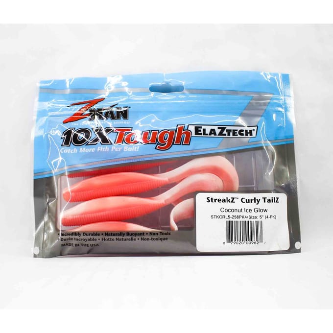 Zman Zacht kunstaas StreakZ Curly TailZ 5 Inch 4/Pack Coconut Ice Glow (9627) blue