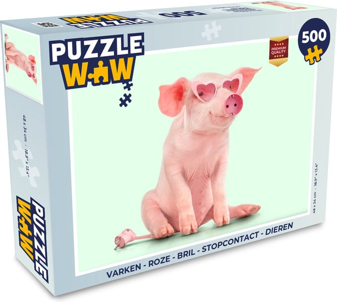 Puzzel Varken - Roze - Bril - Stopcontact - Dieren - Legpuzzel - Puzzel 500 stukjes