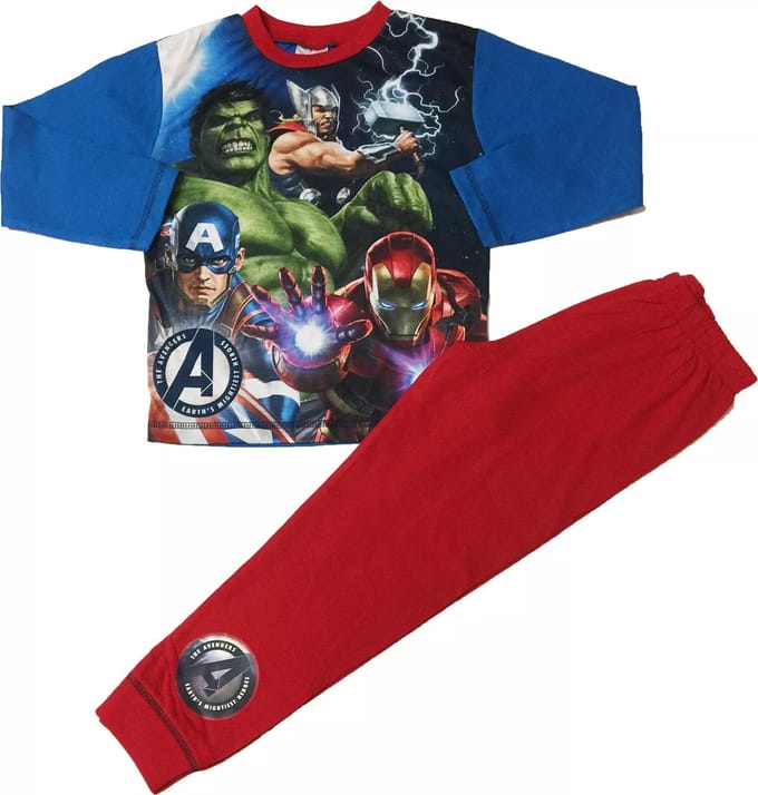 Marvel Avengers Kinderpyjama - Jongens Pyjamaset - Lange Mouw - Rood met Blauw - Maat 134/140