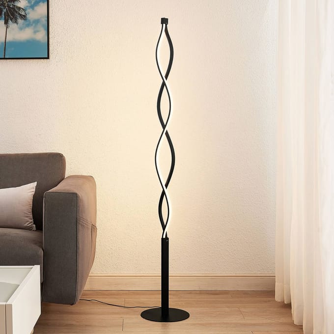 Lindby LED vloerlamp Welina, zwart, 150 cm, dimbaar