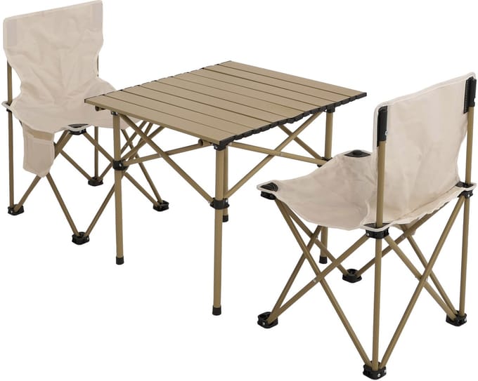 Camping set MCW-N50, tafel 2x stoel opvouwbaar hengelaar, metaal ~ wit