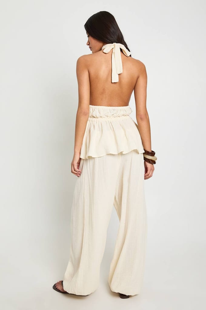 boohoo Dames Kaaslinnen Ballonpijp Broek | Ecru | Maat: 36