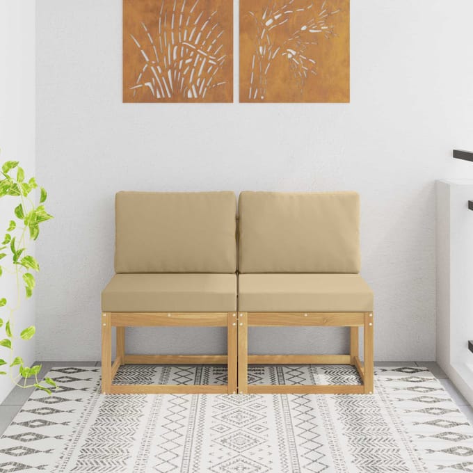 vidaXL - 2 - Stuk - Buiten - Midden - Sofa - Massief - Acacia - Hout - Wit