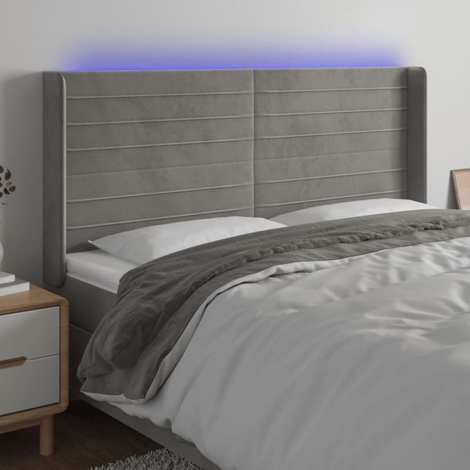 vidaXL - Hoofdbord - LED - 163x16x118/128 - cm - fluweel - lichtgrijs