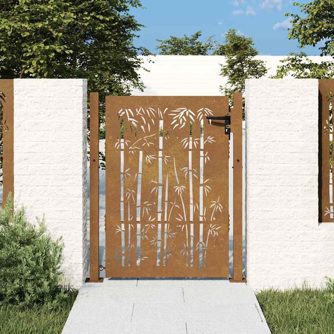 vidaXL - Poort - 100x150 - cm - bamboe-ontwerp - cortenstaal