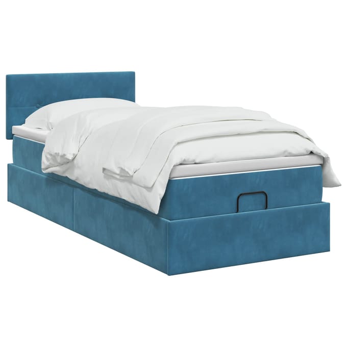 vidaXL - Ottoman - bed - met - matras - Donkerblauw - 90 - x - 190 - cm - Fluweel