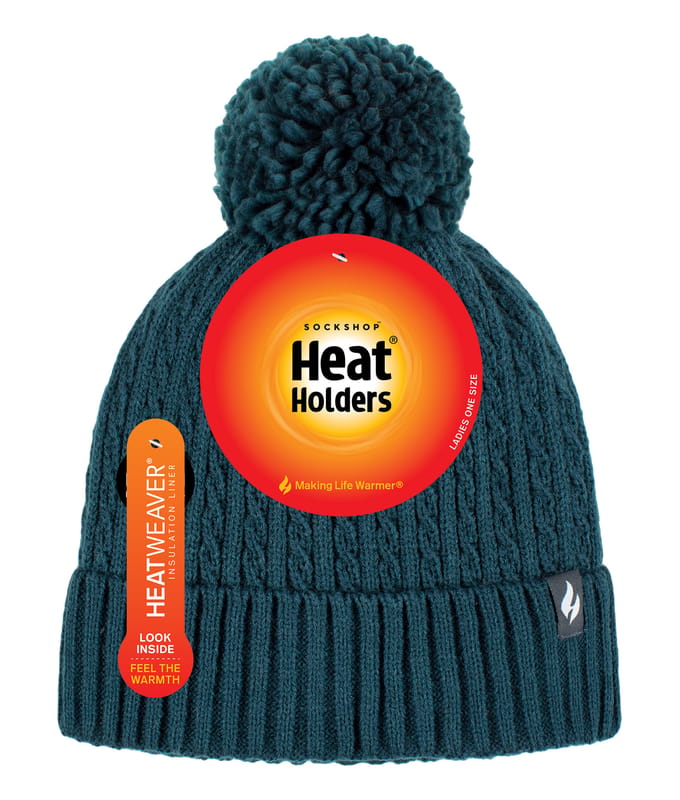 Heat Holders - Thermische muts voor dames met pompon - Groenblauw