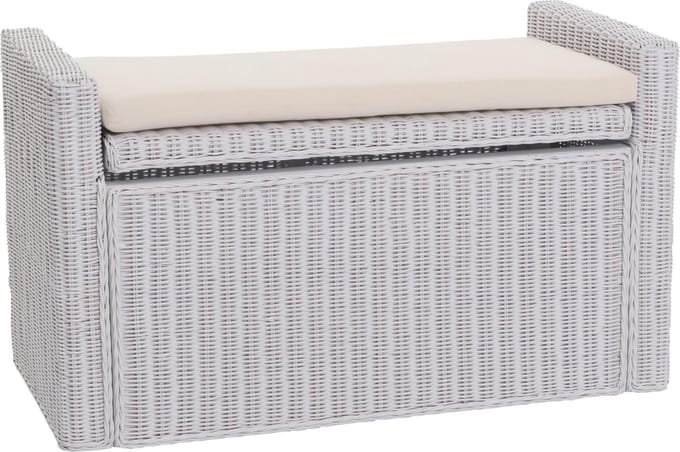 Opbergkist M92, commode bank garderobe bank, kussen Kubu rotan 88cm ~ wit