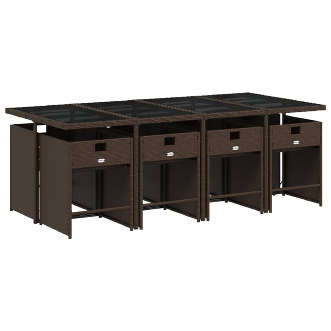 vidaXL - 9-delige - Tuinset - met - kussens - poly - rattan - bruin