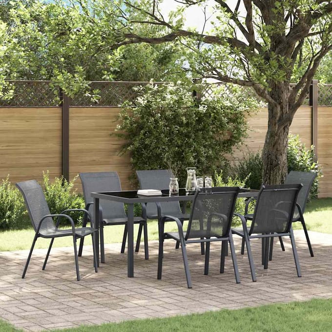 vidaXL - Tuinstoelen - stapelbaar - 6 - st - textileen - stof - grijs