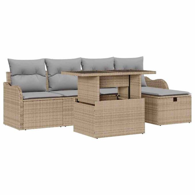 vidaXL - Tuinbank - Set - 6 - st - Beige - poly - rattan