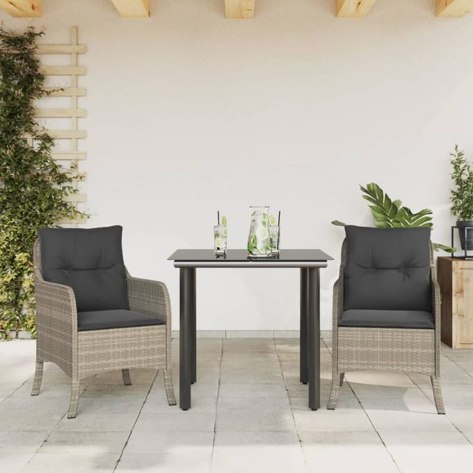 vidaXL - 3-delige - Tuinset - met - kussens - poly - rattan - lichtgrijs