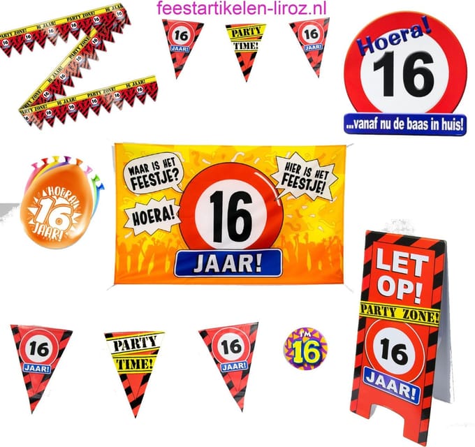 16 jaar feest pakket L   versiering Rood/Wit
