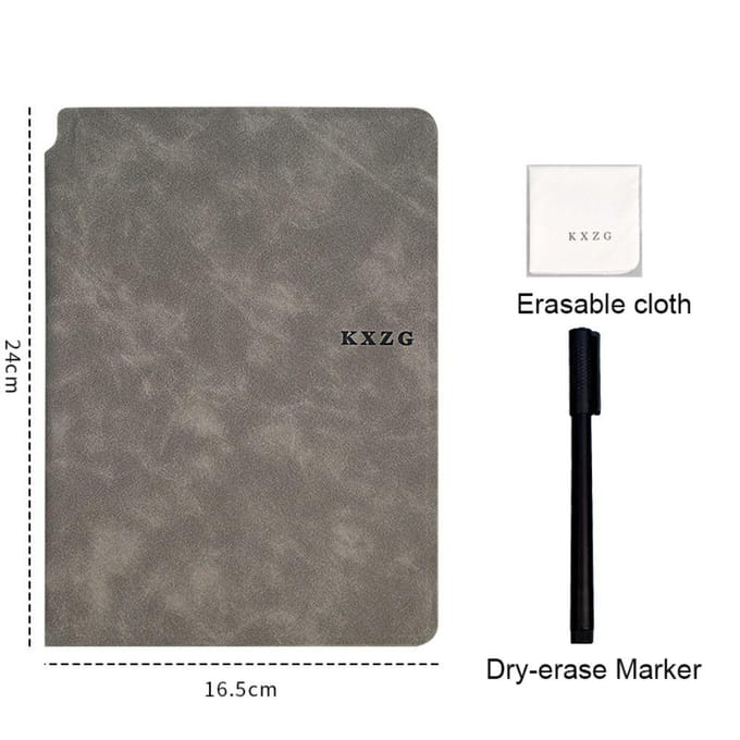 Ensemble de carnet de notes A4 réutilisable, tableau blanc avec stylo, tissu effaçable, bloc-notes en cuir, planificateur hebdomadaire, Portable pour le bureau gris