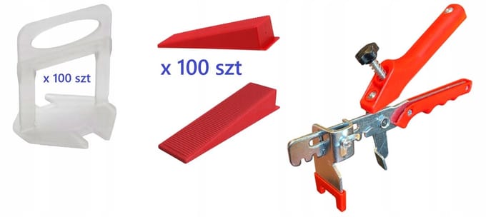 Tegel nivelleringsset 2mm: 100 clips, 100 wiggen, tang