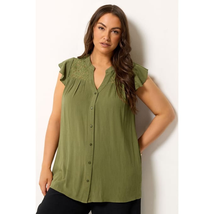 Yours Groene Gehaakte Blouse Size 48