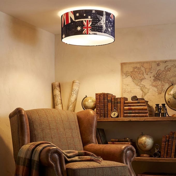 Plafondlamp met vlag Union Jack Britse vlag wit rood blauw, 2x E27, diameter x hoogte 45 x 20 cm