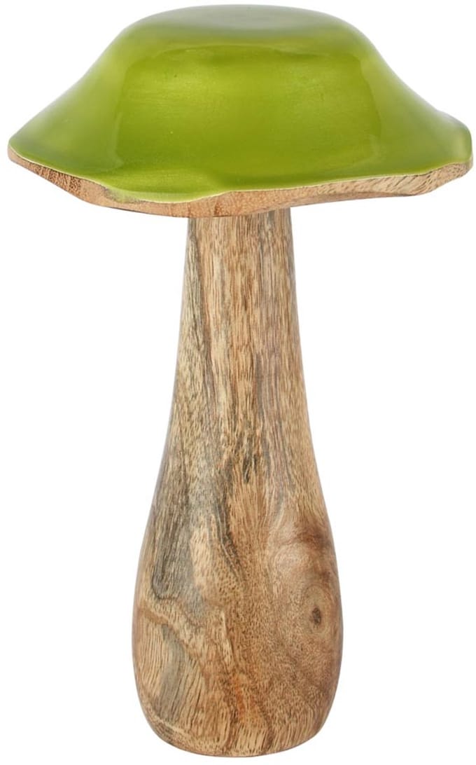 Dekoratief | Paddenstoel, groen/naturel, hout/email, 12x12x21cm | A258232