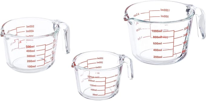 Omgoods - Set van 3 Meetbekers van Borosilicaatglas, 250ml, 500ml en 1L