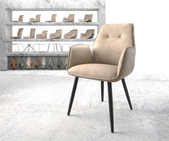 Gestoffeerde-stoel Zoa-Flex 4-poot conisch zwart microvelours beige vintage pocketveer kern