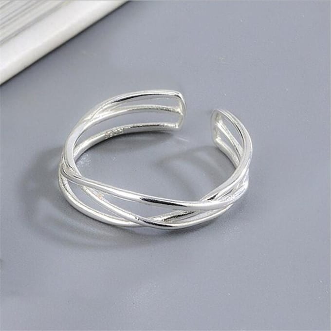 Eenvoudige En Creatieve Lijn Kruis 925 Sterling Zilveren Sieraden Persoonlijkheid Multi-Laags Wikkelende Open Ringen Sr77 gray