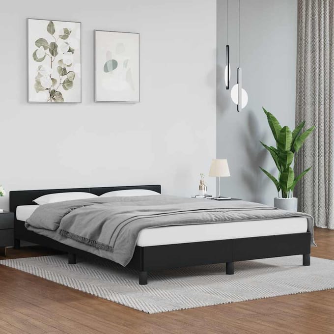 vidaXL - Bedframe - met - hoofdeinde - zonder - matras - 140x190 - cm - zwart