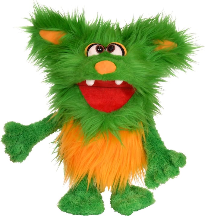 Living Puppets Handpop monster to go - Groen monstertje van 35 cm