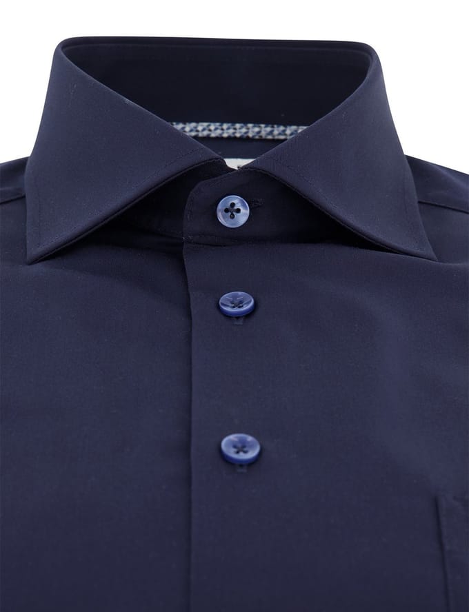 Overhemd donkerblauw Ledub Modern fit katoen wide spread