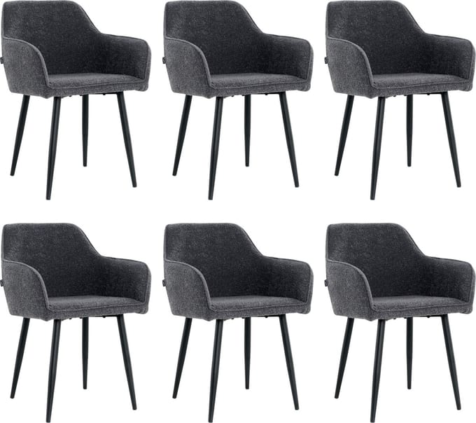 Lina® Diamond Eetkamerstoel - Antraciet - Set van 6 - Boucle