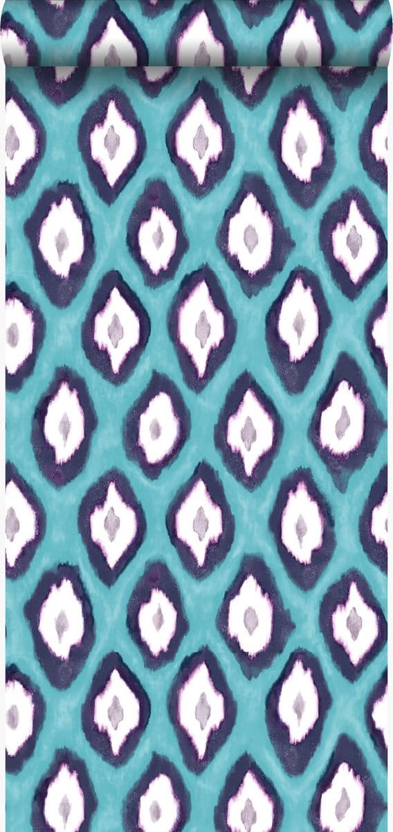 Origin Wallcoverings behang ikat motief turquoise - 53 cm x 10.05 m - 346917
