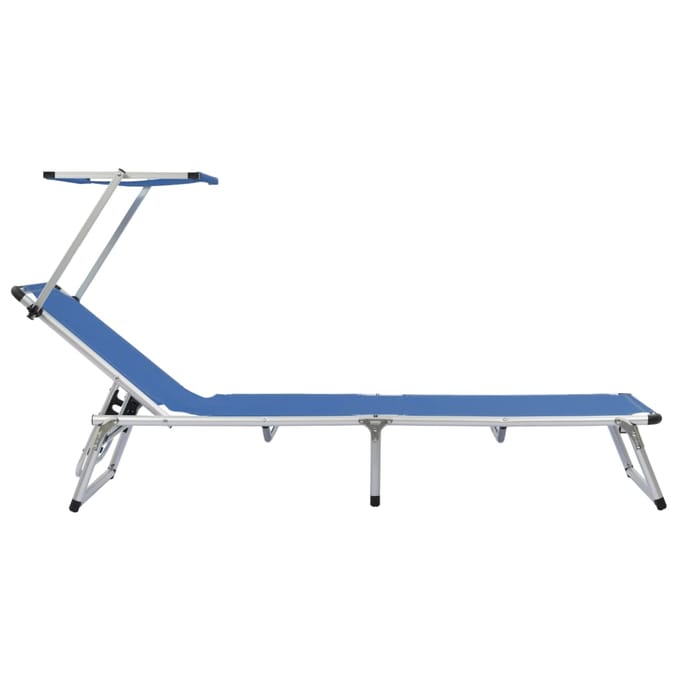 vidaXL - Ligbed - inklapbaar - met - dak - aluminium - en - textileen - blauw