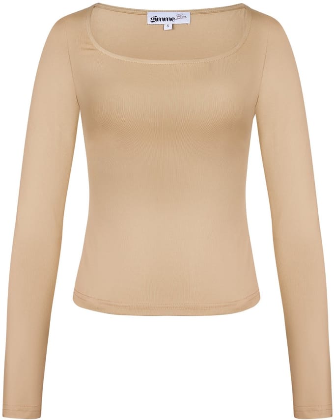Nauwsluitende Polyester Vrouwen Lange Mouw Crop Top - Beige - Maat L