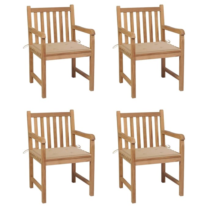 vidaXL - Tuinstoelen - 4 - st - met - beige - kussens - massief - teakhout