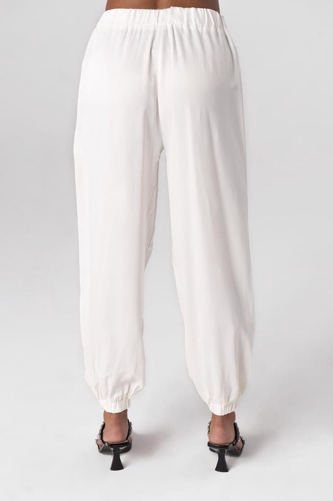 Dames Satijn Joggingbroek/ Wit / maat XS