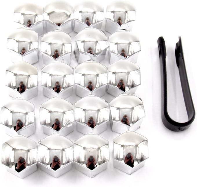 Wielmoerkapjes 21mm - 20 stuks - Chroom - Moer Cover Auto