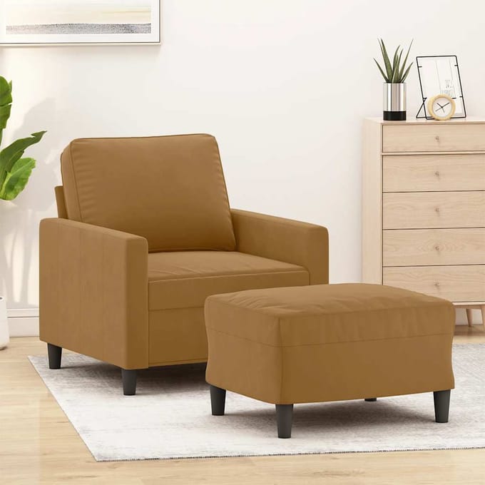 vidaXL - Fauteuil - met - voetenbank - 60 - cm - fluweel - bruin