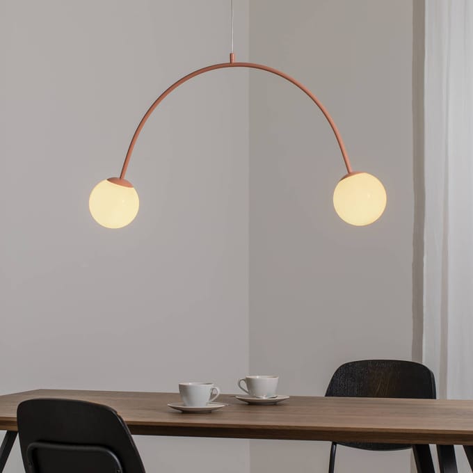 ALDEX Hanglamp Una 2, metaal, glas, 2-lamps, koraalrood