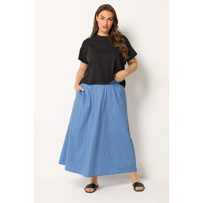 Yours Blauwe Gestreepte Midirok Size 42