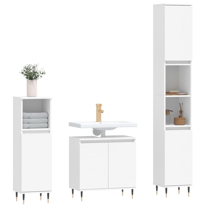 vidaXL - 3-delige - Badkamerkastenset - bewerkt - hout - wit
