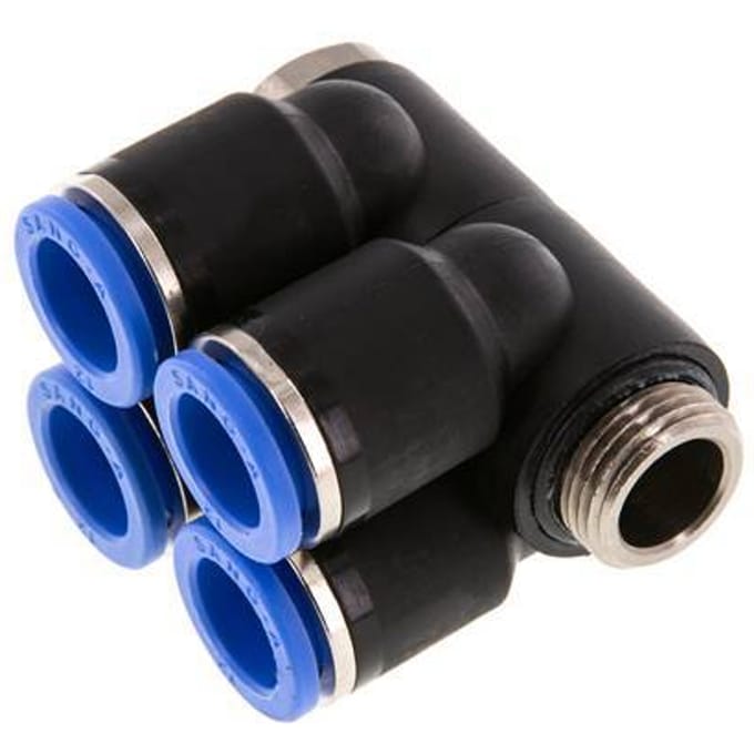 12mm x G3/8'' 4-way Manifold Messing/PA 66 Insteekfitting Buitendraad Draaibaar NBR