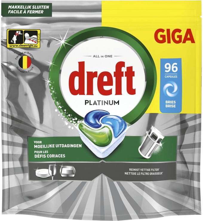 Dreft - Vaatwastabletten Platinum All In One Bries - 3 x 96 stuks - Voordeelverpakking