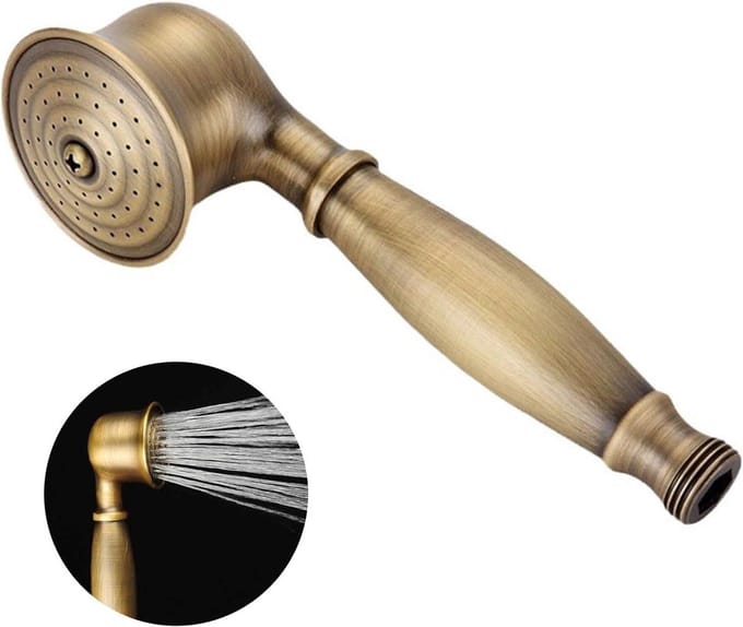Allecta - Retro handdouche messing antieke stijl goudkleurig 17cm - Nostalgisch design