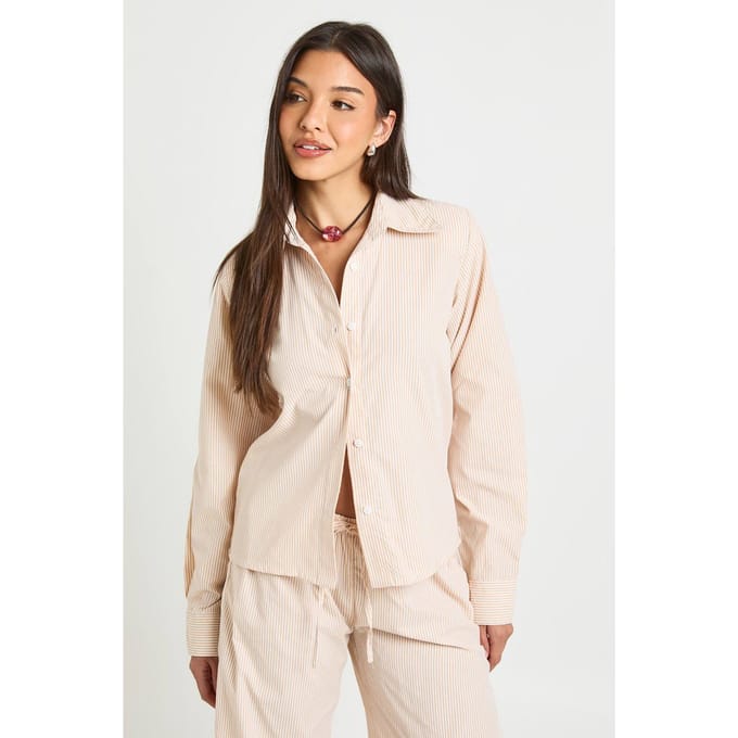 boohoo Dames Gestreept Oversized Shirt Van Katoenen Popeline | Abrikoos | Maat: 36