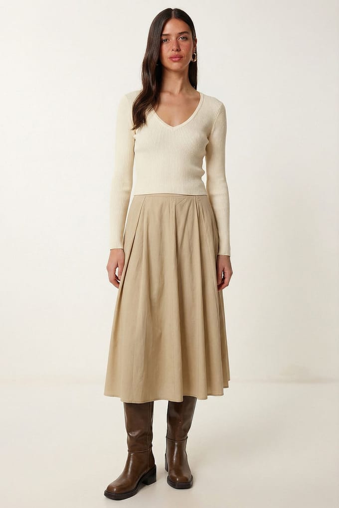 Hoge Taille A-Lijn Midi Rok