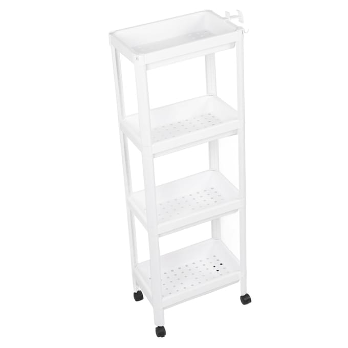 Badkamer Torenplank Plastic Vrijstaand Opbergrek Organizer Multifunctionele Stellingeenheid voor 2 Layers (with Wheels) white