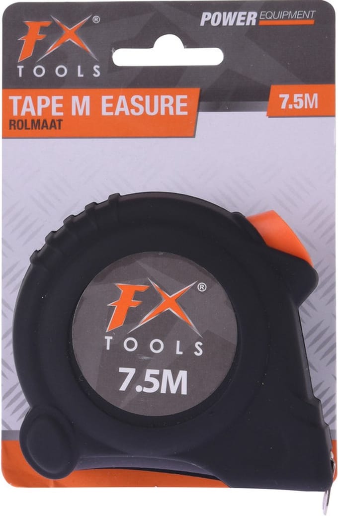 FX Tools Rolmaat - 7,5 meter - 27,5 mm - zwart - meetlint - gereedschap
