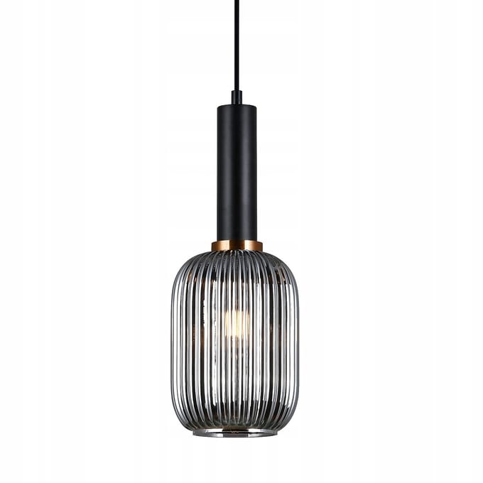 Italux Antiola hanglamp E27 zwart/gerookt glas